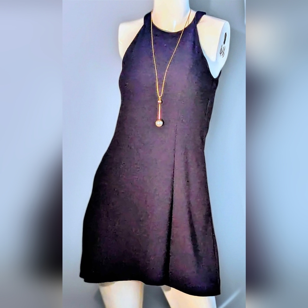 Elegant Navy Dress With Flower Design On The Back.  Size Small And Medium